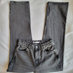 ZARA Gray Rigid Denim Jeans Size 8 Straight Leg High Rise